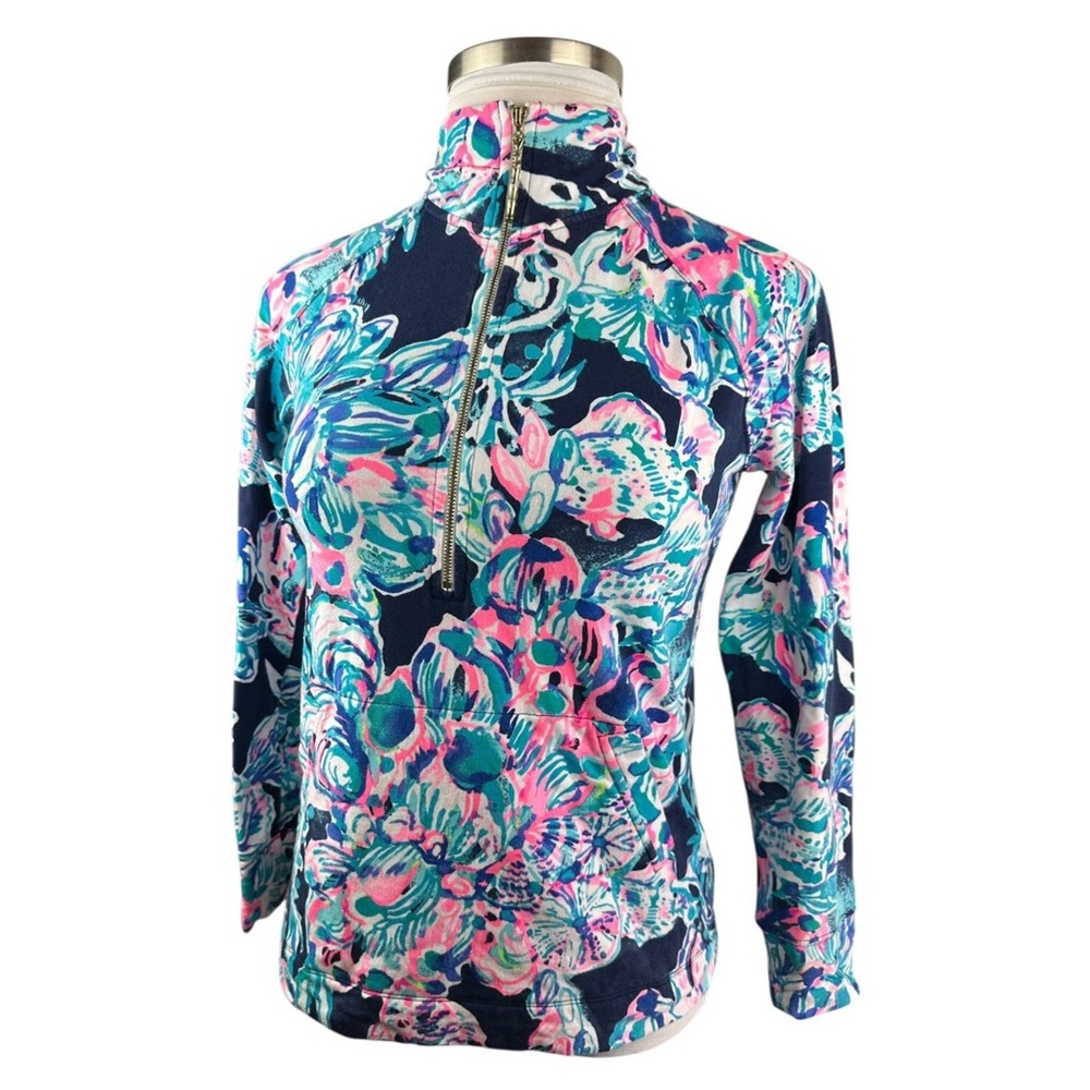 Lilly Pulitzer Marine/Floral Quarter Zip Popover | Small (Fits M)